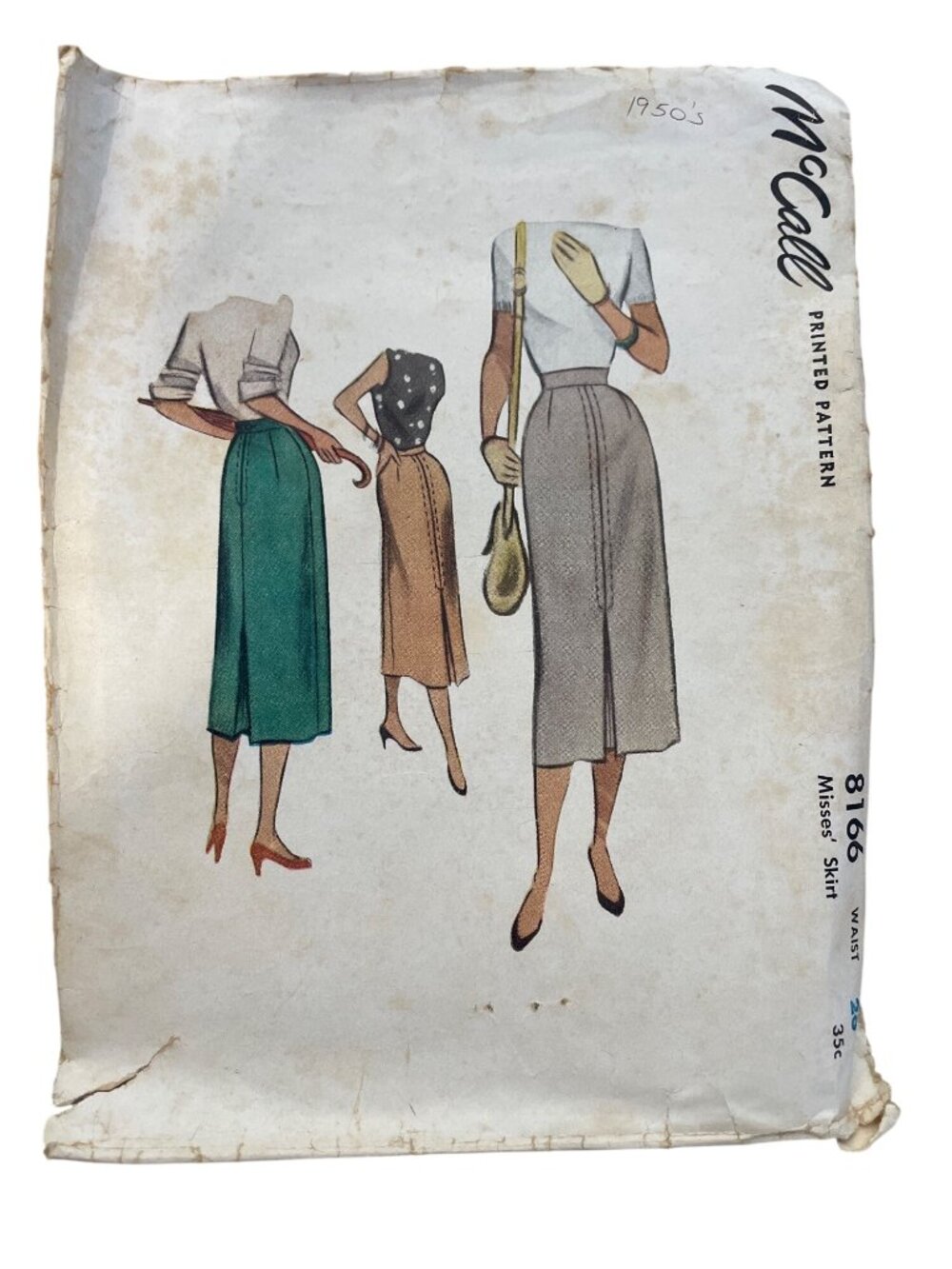 Vintage 50s McCall 8166 Size 26 Sewing Pattern Misses Skirt Retro CUT